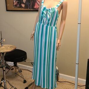A new day white green and blue stripe jumpsuit